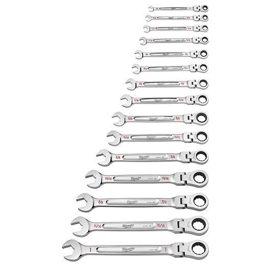 15pc SAE Flex Head Ratcheting Combination Wrench Set - Image 2