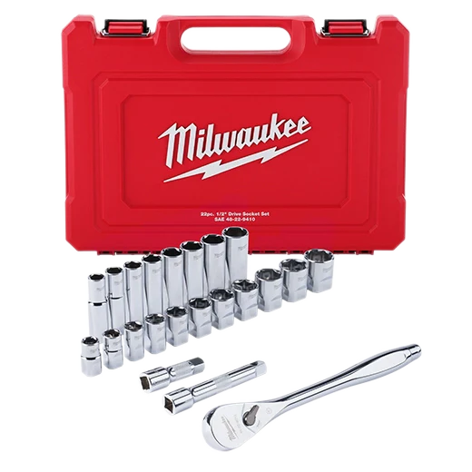 22 pc 1/2" Drive SAE Ratchet and Socket Set with FOUR FLAT™ Sides