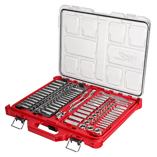 MILWAUKEE 106pc 1/4" and 3/8" Metric & SAE Ratchet and Socket Set with PACKOUT Low-Profile Organizer