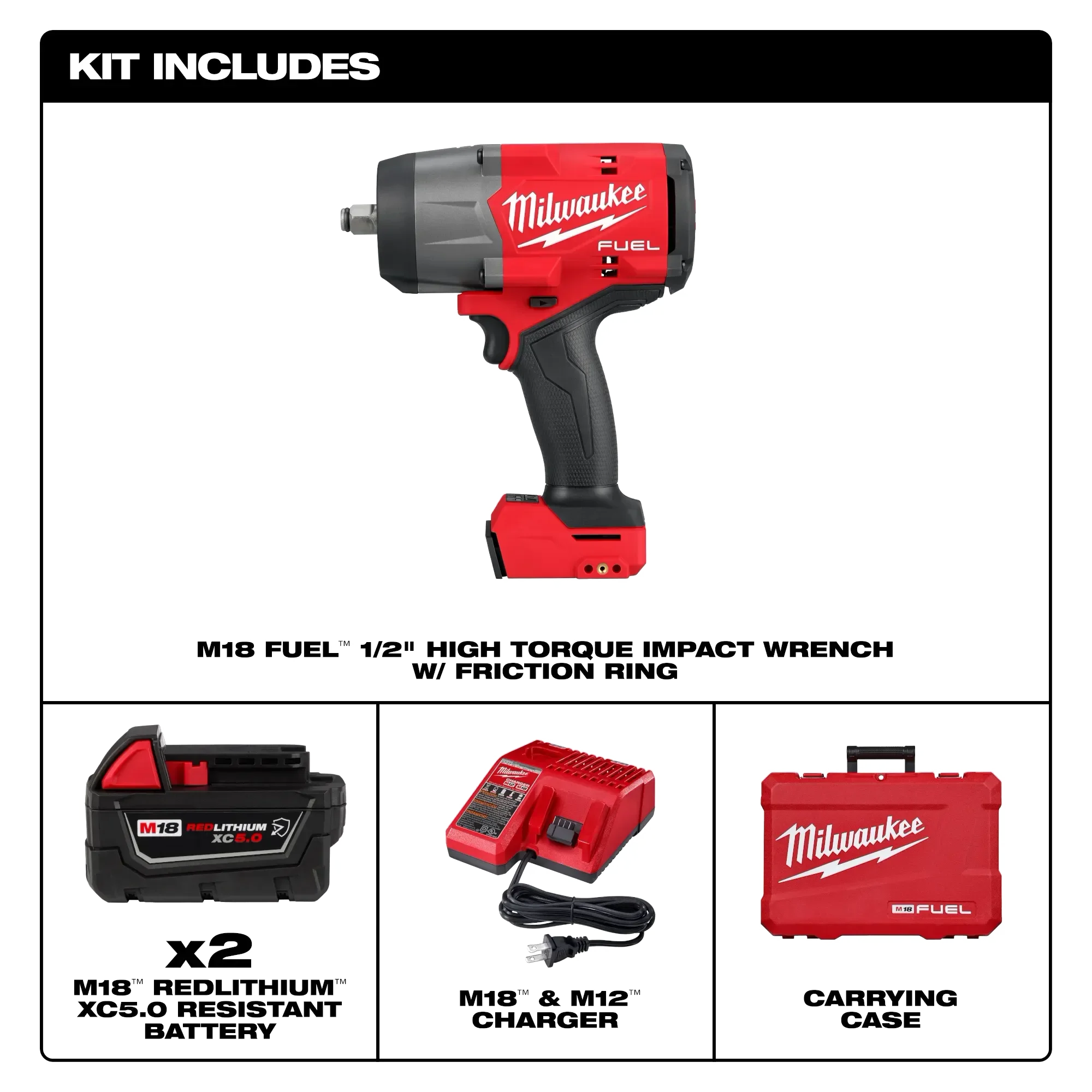 M18 FUEL 1/2" High Torque Impact wrench w/ Friction Ring Kit - Image 2