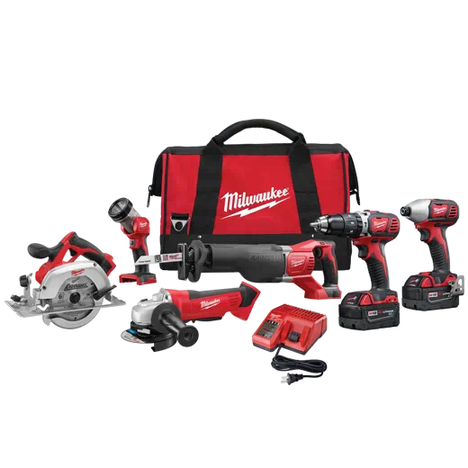 MILWAUKEE M18 Li-Ion Cordless Power Tool Set — 6-Tool Set, 2 Batteries