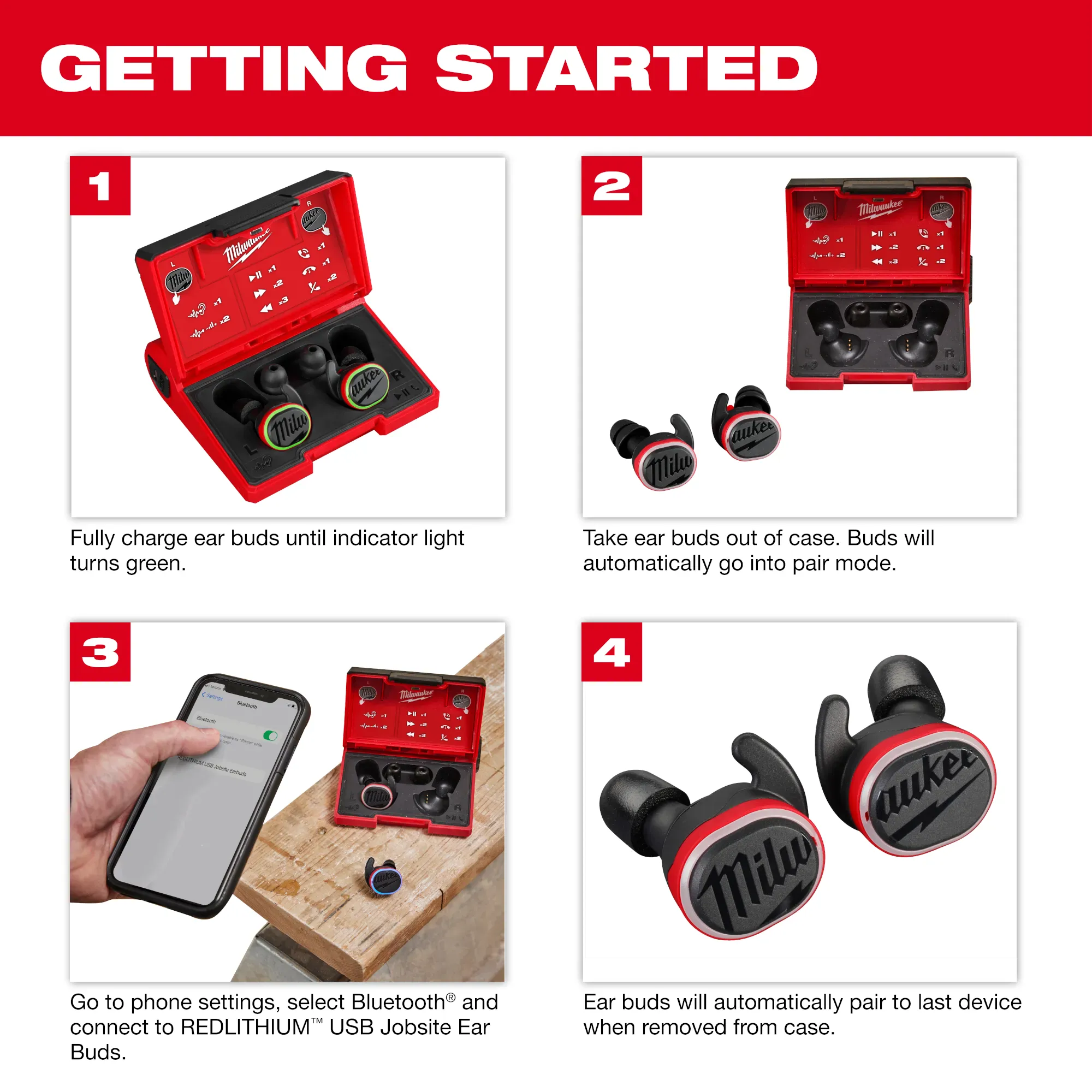 Milwaukee REDLITHIUM USB Bluetooth Jobsite Earbuds - Image 4